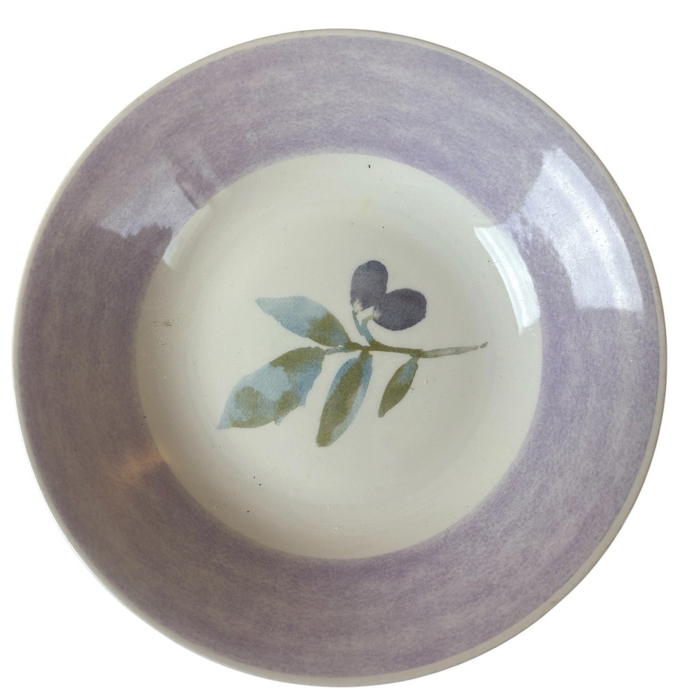 Pier 1 Olive Mist White Trim Lavender Purple Rim Black Olives Soup Bowl Set Of 4
